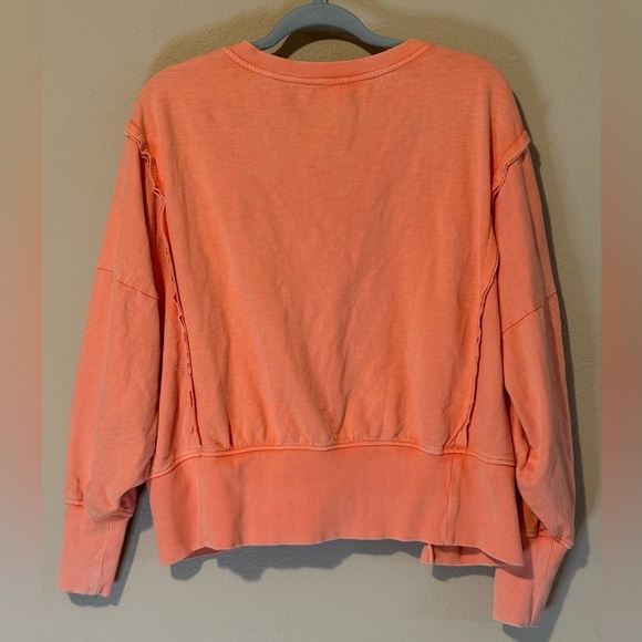 Pilcro Pintuck Cotton Oversized Long Sleeve Sweatshirt Coral Size Small - Picture 3 of 8